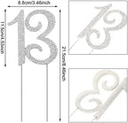 Honbay 13 Birthday Cake Topper Sparkly Bling Alloy Crystal Rhinestones Cake Topper Cake Decoration for 13th Birthday or Anniversary Party (Silver)
