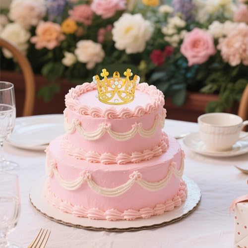 12PCS Crown Cake Topper for Flower Bouquets,Pearl Tiara Princess Gold Crown for Wedding Birthday Baby Shower Party Decor