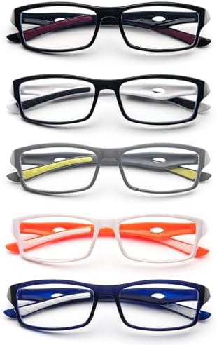 5-Pack rectangular reading glasses sport design TR90 flexible Blue Light Blocking Reader for Women Men