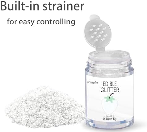 White Edible Glitter Glimmer Powder for Cakes Drinks - Colaele 5 grams Food-Grade Luster Dust Metallic Food Decorating Sprinkle Glimmery Brew Dust for Baking Dessert Chocolates Decorations, Vegan
