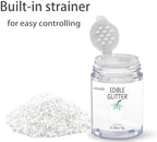 White Edible Glitter Glimmer Powder for Cakes Drinks - Colaele 5 grams Food-Grade Luster Dust Metallic Food Decorating Sprinkle Glimmery Brew Dust for Baking Dessert Chocolates Decorations, Vegan