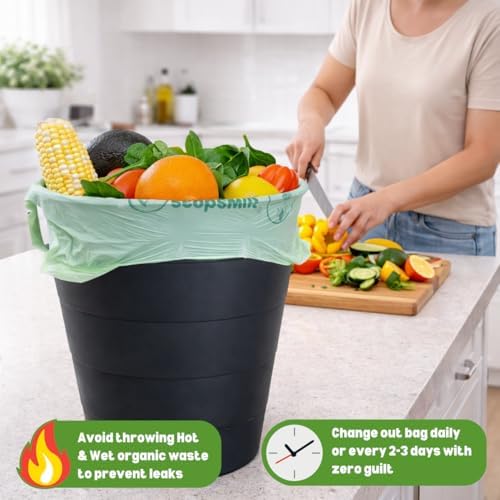 1.6 Gallon 100% Compostable Food Scrap Bags Handle Tie (120 Bags) Small Trash Bags Kitchen Garbage Bags US BPI Certified TUV OK Compost Home Certified Meeting ASTM D6400 (120 ct.)