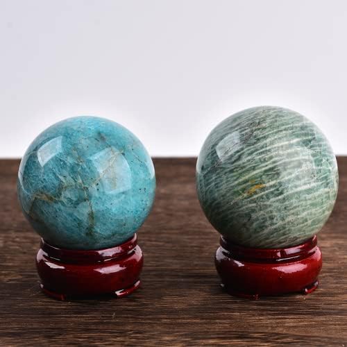 JIC Gem Natural Amazonite Crystal Ball with Wood Stand Gemstone Sphere,Polished Healing Energy Mineral Gemstone Balls for Reiki Chakra Decoration Fengshui (50-60mm)