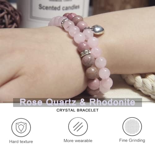 2Pcs Healing Crystal Bracelets for Women Handmade Beaded Bracelet Healing Prayers Crystal 8mm Natural Stone Beads Bracelet Stress Relief Get Well Soon Gifts