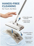 Hands-Free Multi-Purpose Flat Mop – Lazy Cleaning & Face Towel Compatible 39in Long Handle Dust with Locking Head for Wall Bathroom Toilet Corners Multi-Surface