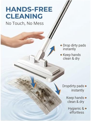 Hands-Free Multi-Purpose Flat Mop – Lazy Cleaning & Face Towel Compatible 39in Long Handle Dust with Locking Head for Wall Bathroom Toilet Corners Multi-Surface