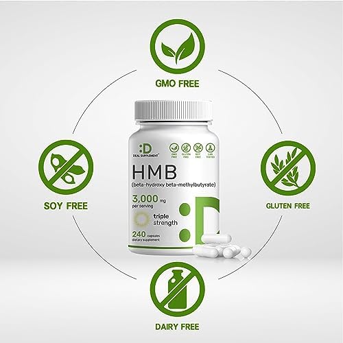 Ultra Strength HMB Supplements 3,000mg Per Serving, 240 Capsules | Third Party Tested | Supports Muscle Growth, Retention & Lean Muscle Mass | Fast Workout Recovery