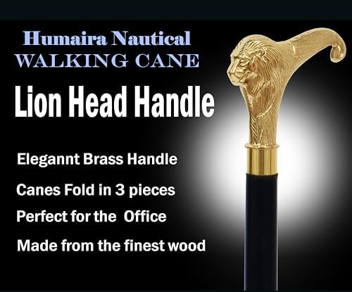 Humaira Nautical Solid Brass Lion Head Handle Wooden Walking Stick Cane Vintage Designer Handmade