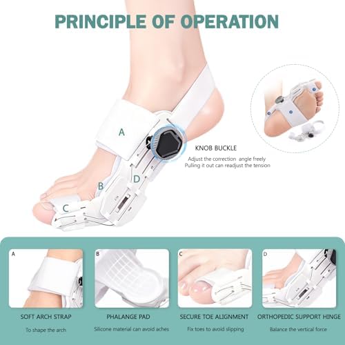 GAB Upgraded Bunion Corrector for Women & Men - Adjustable Bunion Splint with Knob for Big Toe Relief & Hallux Valgus Correction, Day/Night Orthopedic Toe Straightener (2, White)