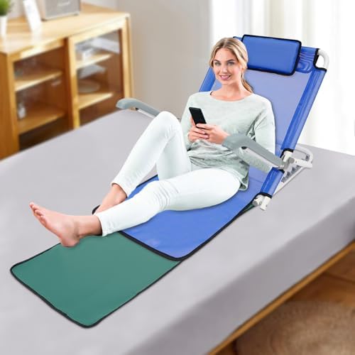 KOLHGNSE Adjustable Bed Backrest Pillow Foldable Sit-up Back Rest with Armrest, 198 lbs Capacity 5-Angle for Reading Watching TV Rest in Bed, Blue