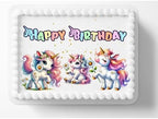 Cute Unicorn Design Birthday Themed Edible Image Cake Topper, Frosting Sheet Decoration Sticker Decal 10" by 8"