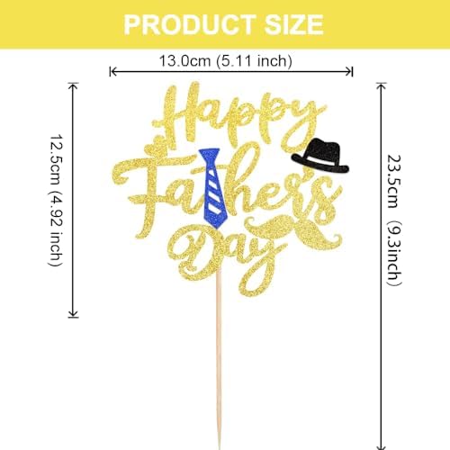 10Pcs Happy Father's Day Cake Toppers - Gold Glitter Large Father's Day Cupcake Topper Father Day Theme Party Cake Decoration Dad Cake Toppers Pick with Beard Hat Design for Icing Dessert DIY Supply