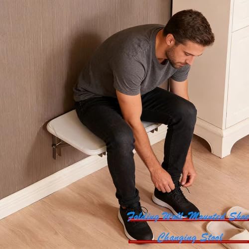 Folding Wall-Mounted Shoe Changing Stool, High-End Entrance Hall Foyer Chair, Invisible Bathroom Folding Stool (White)