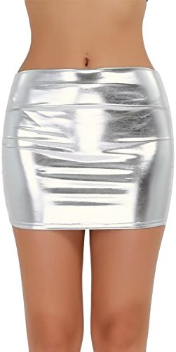 ACSUSS Women's PVC Leather Shiny Metallic Short Mini Skirt Night Club Bodycon Tight Dress