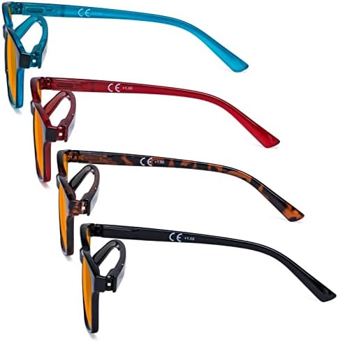 Eyekepper 4 Pack Blue Light Filter Glasses Classic Anti Screen Glare Computer Reading Glasses Orange Tinted +1.50