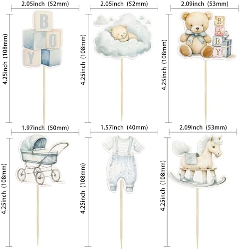 Ephlyn 36Pcs Baby Boy Cupcake Toppers Baby Shower Decorations for Boy Bear It's a Boy Cupcake Picks Decorations for Baby Boys Birthday Party Cake Decorations Blue