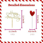 Happy Anniversary Cake Topper Happy Anniversary Cake Decorations for Party Decorations (two gold heart)