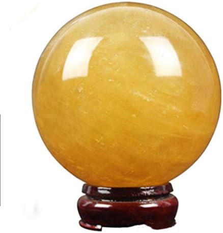 StoneStory Natural Yellow Calcite Sphere Gemstone Ball Healing Quartz Crystal Sculpture Figurine with Stand 100mm