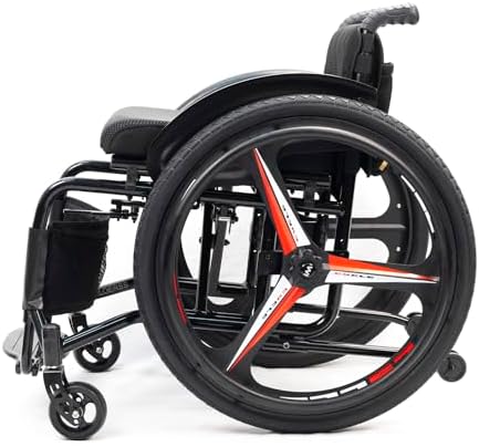 Folding All-Terrain Wheelchair, Sports Wheelchair For Adults, Portable Aluminium Self-propelled Manual Wheel Chair, Lightweight Foldable Transport Wheel Chair, Weighs Only 30 Lbs(Size:42cm/16.5in,Colo