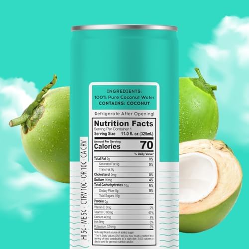 100 Coconuts - 100% Pure Coconut Water - Low Calorie All-Natural Drink with Electrolytes - Naturally Sweet, no preservatives - Non-GMO, 11 fl oz, Pack of 12 (Pure Coconut Water)