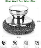 4PCS Steel Wool Scrubber Pads, Stainless Steel Scrubber Set with 3Pcs Steel Wool Pads, Steel Scrubber for Dishes, Ideal for Cleaning Cast Iron, Pots, Pans, Grills, Stoves, Sink, Kitchen Household