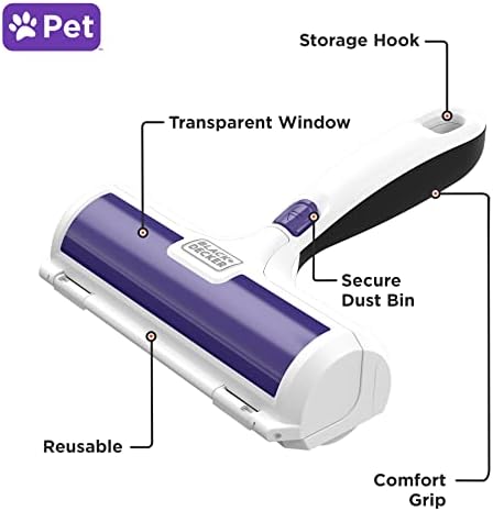 BLACK+DECKER Pet Hair Remover, Roller, Remove Dog Hair and Cat Hair Easily (HMSCT0001)