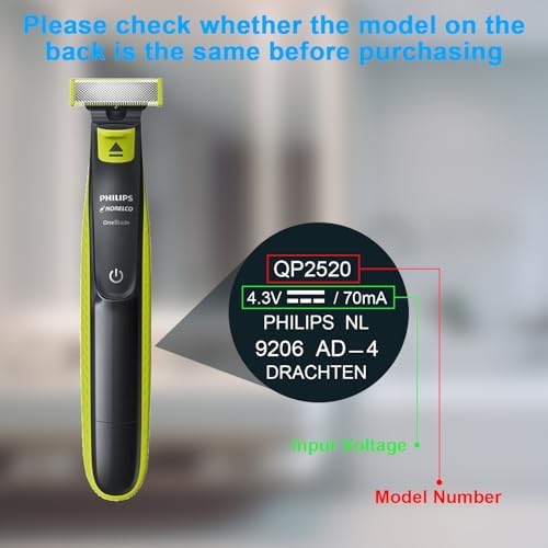 LIANSUM 4.3V Charger Compatible with Philips Norelco One Blade Trimmer QP2520 OneBlade QP2522 QP2515 MG3740 MG3720 QG3330 Hybrid Electric Shaver Power Adapter A00390 Power Cord (Fits QP2520 Only)