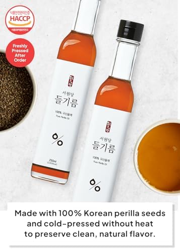 Korean Food Seowondang Cold-Pressed Perilla Oil 250ml (8.45 fl oz) – 100% Korean Perilla Seeds, Rich & Nutty Flavor, No Additives, Premium Korean Cooking Oil, 들기름