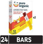 Pure Organic Layered Fruit Bars, Gluten Free, Vegan Fruit Snacks, Strawberry Banana (2 Boxes, 24 Bars)