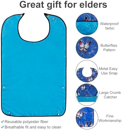 VOPHIA Adult Bibs for Women Washable Bib Reusable Waterproof Clothing Protector with Optional Crumb Catcher