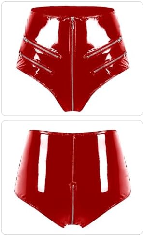FEOYA Women's Black Latex Outfit PVC Shorts Party Club Clubwear