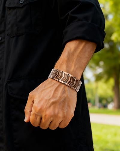Copper Bracelet for Men,3X Magnetic,3800 Gauss,99.99% Pure Copper Magnetic Bracelets for Men, Power Balance,Shield Design,Gift Box Packaging With Adjustment Tool