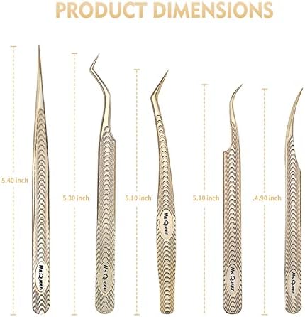 Ms.Queen Lash Tweezers for Eyelash Extension-Professional Lashing Tweezers for Mega Volume Mink Eyelashes Extensions Applying,5PCS Set