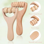 Ciieeo 2Pcs Wooden Massage Roller Set - Handheld Wood Massage Tools for Neck Back Leg Foot Manual Cellulite Massager Muscle Relief (3 Bead Gear Roller)