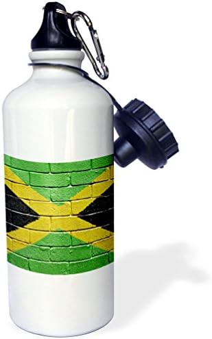 3dRose "National flag of Jamaica painted onto a brick wall Jamaican" Sports Water Bottle, 21 oz, White