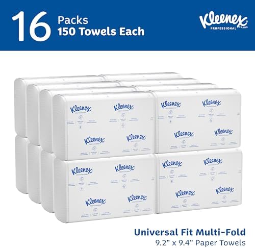 Kleenex Professional Universal Multifold Paper Towels, Bulk (01890), Absorbency Pockets, 9.2" x 9.4" Towel, White (150 Sheets/Pack, 16 Packs/Case, 2,400 Sheet Total)