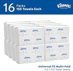 Kleenex Professional Universal Multifold Paper Towels, Bulk (01890), Absorbency Pockets, 9.2" x 9.4" Towel, White (150 Sheets/Pack, 16 Packs/Case, 2,400 Sheet Total)