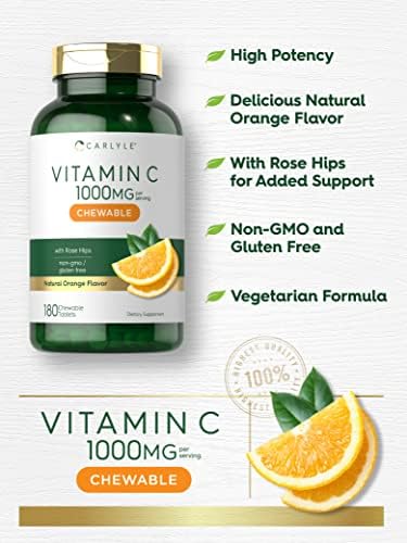 Carlyle Vitamin C Chewables | 1000mg | 180 Tablets | Vegetarian, Non-GMO, Gluten Free Supplement