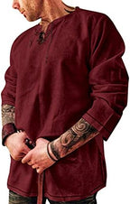 Men's Fashion Cotton Linen Shirt Long Sleeve Solid Color Ethnic Beach Yoga Top