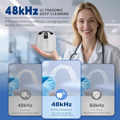 Ultrasonic Retainer Cleaner Machine 48kHz, Cordless Dental Cleaning Pod, Ultrasonic Retainer Cleaner for Aligners, Dentures, Mouth Guards, Toothbrush Heads and Jewelry with 200ML Capacity, LAB Supply