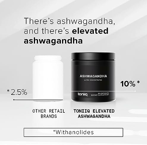 Toniiq Ashwagandha - Ultra High Potency 20:1 Extract with 10% Withanolides - Wild Harvested in India - Highly Concentrated - Third-Party Lab Tested - 90 Capsules