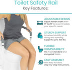 Vive Toilet Safety Rail - Adjustable Grab Bar - Compact Support Frame with Handrail for Bathroom Toilet Seat - Easy Installation for Handicap Senior Bariatrics, Elderly Balance - Padded Hand Armrest