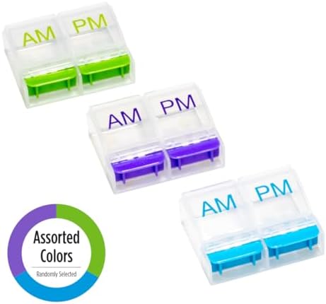 EZY DOSE Daily Push Button Pill Case, Medicine Planner, Vitamin Organizer Box, 2 Times a Day, AM/PM Large Compartments, Arthritis Friendly, Clear Lids, Color May Vary, BPA Free