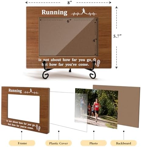 Running Race Picture Frame, Marathon Half Marathon Runners Gifts for Men, Cross Country Running Gift for Men Runner Male Table Decor Running Photo Frame 4x6 Photo /26