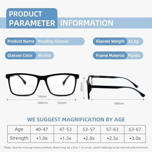 3 Pack No Line Bifocal Reading Glasses, Dual Vision Far & Near, Bicolor Frame Flexible Hinge for Men Women