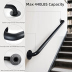 2FT Black Wall Mount Hand Rails for Indoor Stairs, 24 Inch Interior Staircase Handrail, Outdoor Metal Stair Railing for Exterior Steps, Banister Deck Rails,Safety Grab Bar for Elderly