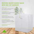 Prime Line Packaging White Plastic Bags, Shopping Bags with Die Cut Handles for Restaurants, Food To Go, Bread, Take Out Goodies, Small Business, Bulk, 13x10x15, 100 Pack