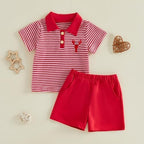 VISGOGO Baby Boy Summer Outfit Striped Short Sleeve T-shirt Toddler Boy Summer Clothes 6 12 18 Months 2 3 4 5 6 T Short Set