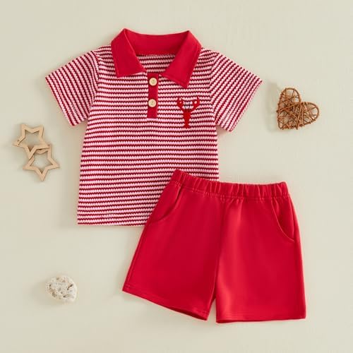 VISGOGO Baby Boy Summer Outfit Striped Short Sleeve T-shirt Toddler Boy Summer Clothes 6 12 18 Months 2 3 4 5 6 T Short Set