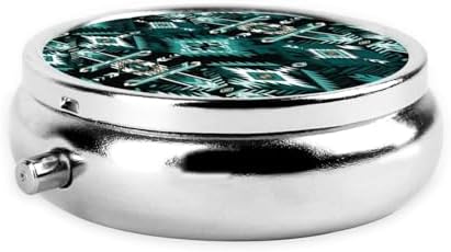 Round Pill Holder, Waterproof Organizer Case, Compact Travel Pill Box for Vitamins, Pocket Purse Use for Seniors, Teal Turquoise Tribal Navajo Aztec Geometric Ethnic Pattern